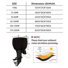 (Black-15-30HP) 15-250HP Full Outboard Motor Engine Boat Cover 210D Waterproof Anti-scratch Heavy Duty Engine Protector Motor Black Boat Fabric