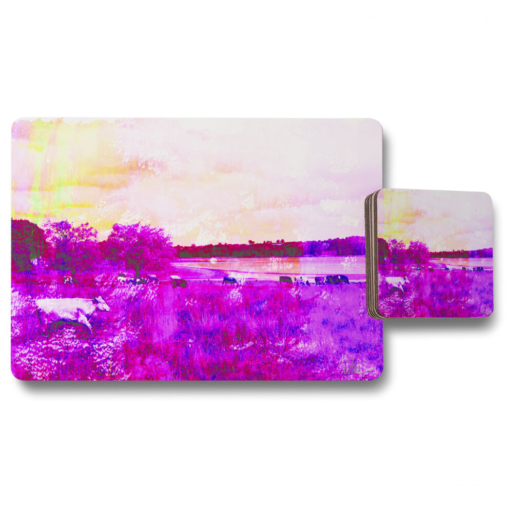 Benjamin Tate Design Vintage Pinky Cow Placemat Coaster Set