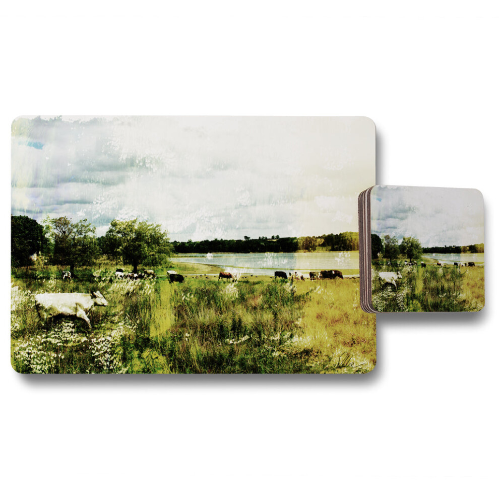 Benjamin Tate Design Vintage Cow Placemat Coaster Set