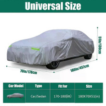 (170in-180in) Universal for Car Cover Waterproof All Weather Fit Sedan Length 170-210 Car Cover Exterior Snow Cover Sunshade Dustproof