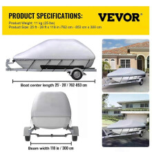 (25-28FT(762-853cm))VEVOR 14-28 FT V Hull Boat Cover 3 Layer Oxford Fabric All-Season Protection With Storage Bag and 5Pcs Adjustable Straps