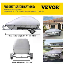 (14-16FT (427-488cm)) VEVOR 14-28 FT V Hull Boat Cover 3 Layer Oxford Fabric All-Season Protection With Storage Bag and 5Pcs Adjustable Straps