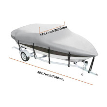 (102inch) SucceBuy Boat Cover Trailerable Waterproof with Motor Cover Buckle Straps for V-Hull Tri-Hull Fish Ski Boat Runabout Bass Boat