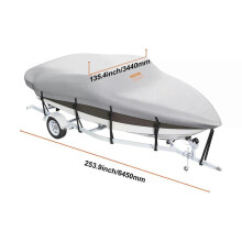 (96inch) SucceBuy Boat Cover Trailerable Waterproof with Motor Cover Buckle Straps for V-Hull Tri-Hull Fish Ski Boat Runabout Bass Boat