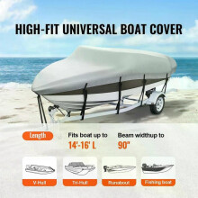 (94inch) SucceBuy Boat Cover Trailerable Waterproof with Motor Cover Buckle Straps for V-Hull Tri-Hull Fish Ski Boat Runabout Bass Boat