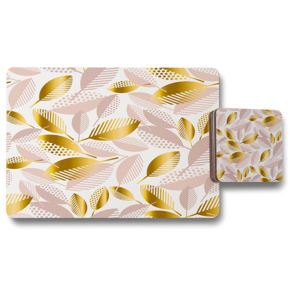 Benjamin Tate Design Gold Pastel Rose And Autumn Placemat Coaster Set