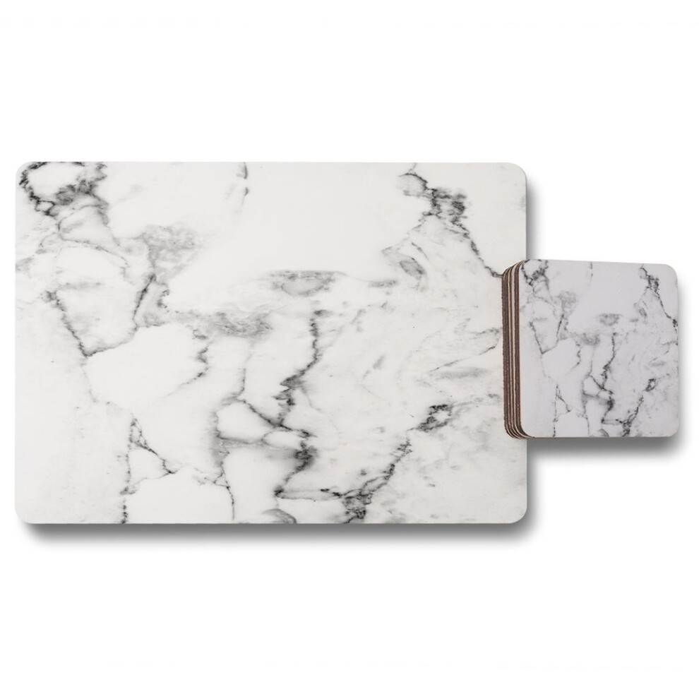 Benjamin Tate Design Marble Texture Placemat Coaster Set White Size 12