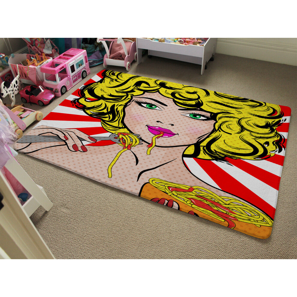 pop art young woman eating spaghetti rug-image-OPC-PHHYXH6-NEW