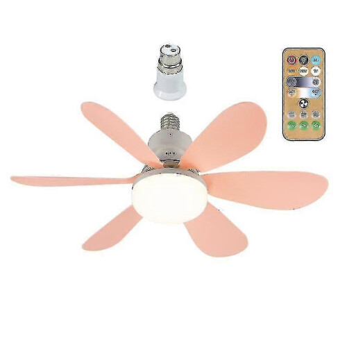 (Pink Ordinary lampshade) E27 Modern Reversible Ceiling Fan Light 40w Bedroom Remote Control Fan Light