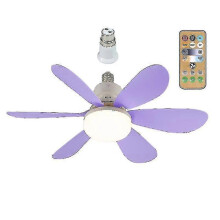 (Purple Ordinary lampshade) E27 Modern Reversible Ceiling Fan Light 40w Bedroom Remote Control Fan Light
