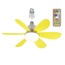 (Yellow Ordinary lampshade) E27 Modern Reversible Ceiling Fan Light 40w Bedroom Remote Control Fan Light