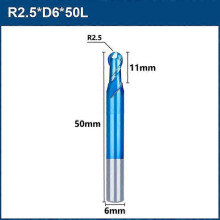 (2 pcs, R2.5xD6x11x50L) Milling Bit 2 Flute Ball Nose End Mill R05-60 Tungsten Carbide CNC Router Bit End Milling Cutter CNC Machine Milling Tool