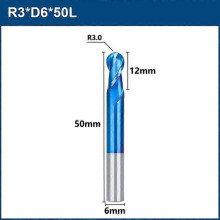 (1 pc, R3.0xD6x12x50L) Milling Bit 2 Flute Ball Nose End Mill R05-60 Tungsten Carbide CNC Router Bit End Milling Cutter CNC Machine Milling Tool