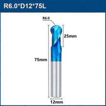 (2 pcs, R6.0xD12x25x75L) Milling Bit 2 Flute Ball Nose End Mill R05-60 Tungsten Carbide CNC Router Bit End Milling Cutter CNC Machine Milling Tool