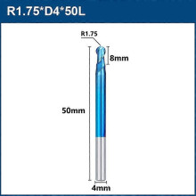 (1 pc, R1.5xD4x8x50L) Milling Bit 2 Flute Ball Nose End Mill R05-60 Tungsten Carbide CNC Router Bit End Milling Cutter CNC Machine Milling Tool