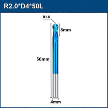 (10 pcs, R2.0xD4x8x50L) Milling Bit 2 Flute Ball Nose End Mill R05-60 Tungsten Carbide CNC Router Bit End Milling Cutter CNC Machine Milling Tool