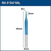 (10 pcs, R0.5xD4x2x50L) Milling Bit 2 Flute Ball Nose End Mill R05-60 Tungsten Carbide CNC Router Bit End Milling Cutter CNC Machine Milling Tool