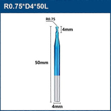(5 pcs, R0.75xD4x3x50L) Milling Bit 2 Flute Ball Nose End Mill R05-60 Tungsten Carbide CNC Router Bit End Milling Cutter CNC Machine Milling Tool
