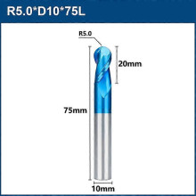 (5 pcs, R5.0xD10x20x75L) Milling Bit 2 Flute Ball Nose End Mill R05-60 Tungsten Carbide CNC Router Bit End Milling Cutter CNC Machine Milling Tool
