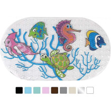 Bathroom Anti-slip Mat Kids Non-slip Bath Insert for Bath Non-slip Strong Suction Cup Machine Washable Antibacterial (fish, 69 X 39cm)