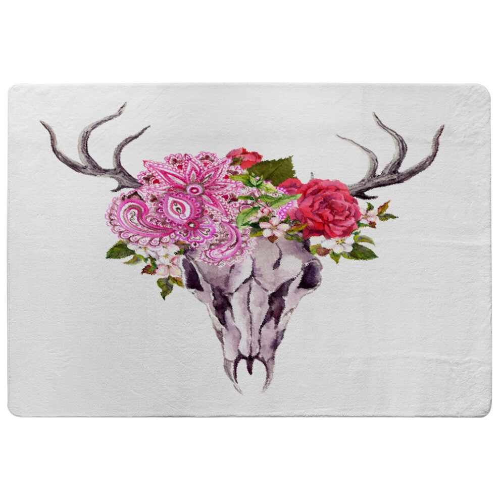 Benjamin Tate Design Deer Animal Skull With Flowers And Feathers Rug