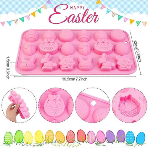 2024 2pcs Easter Silicone Molds Chocolate Mold, Easter Egg Rabbit Non-stick Baking Molds Candy Mold for K 1