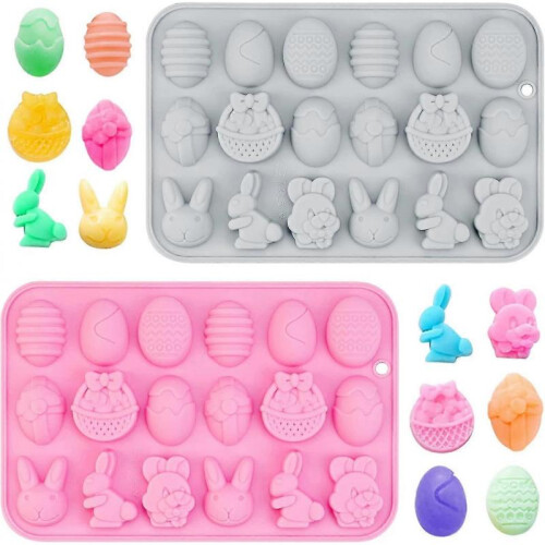 2024 2pcs Easter Silicone Molds Chocolate Mold, Easter Egg Rabbit Non-stick Baking Molds Candy Mold for K