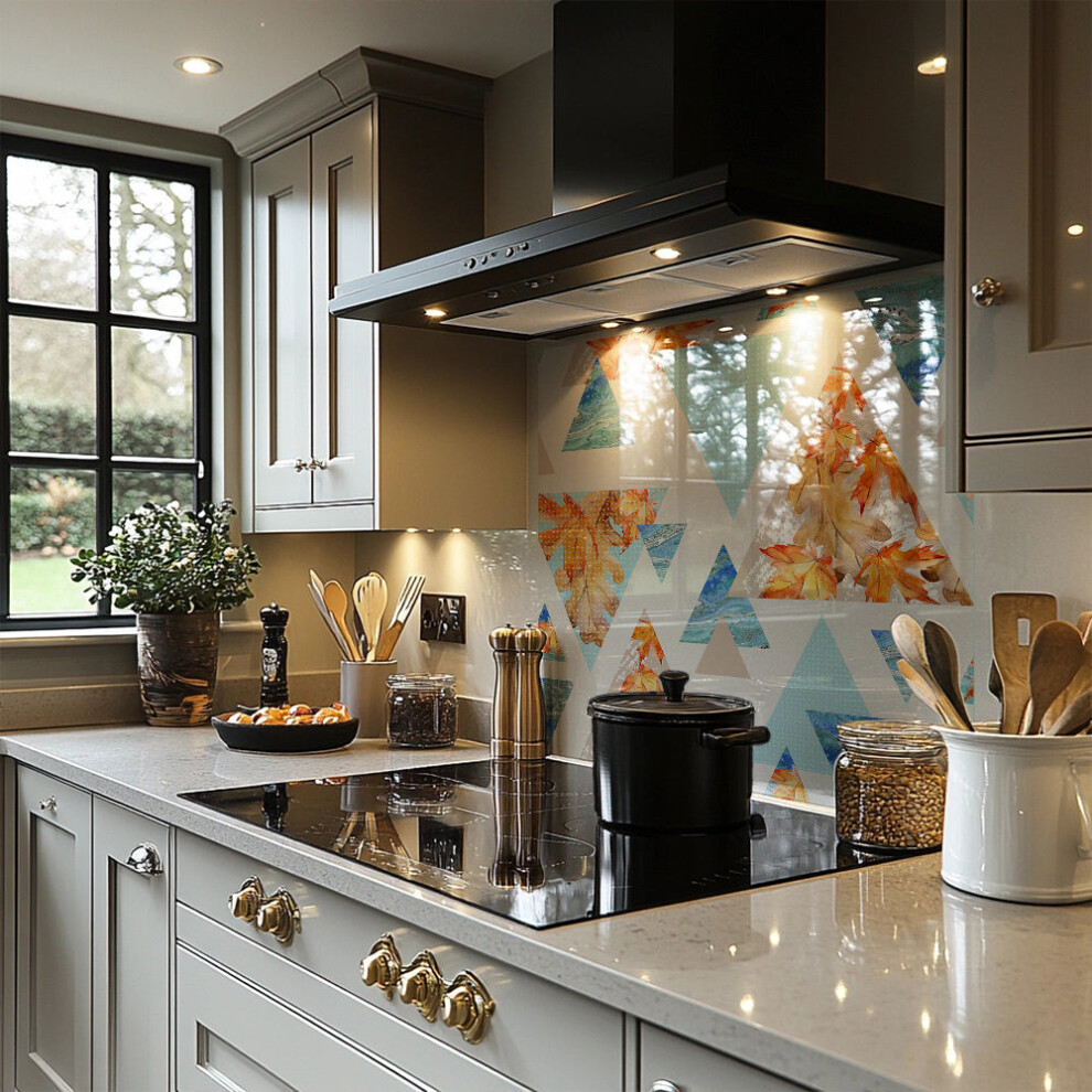 Benjamin Tate Design Triangles With Maple Oak Leaves Marble Splash Back