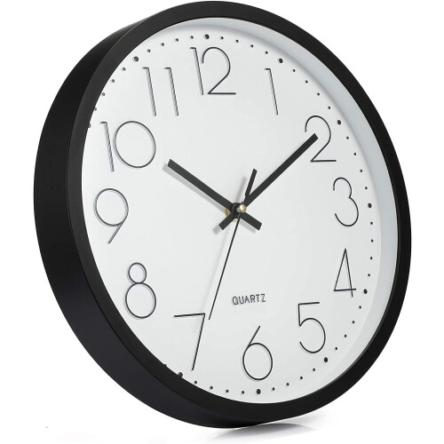 Quiet Silent Quartz Analog Wall Clock - 30cm - No Ticking - Black