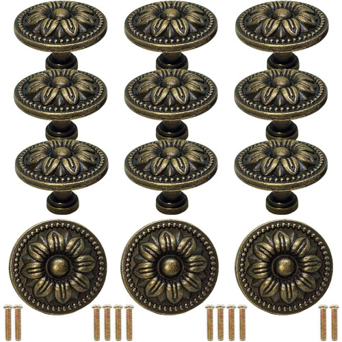 (2 Packs) 12 Pcs Antique Drawer Knobs with Screws, Kitchen Cabinet Knobs Furniture Door Pull Handles