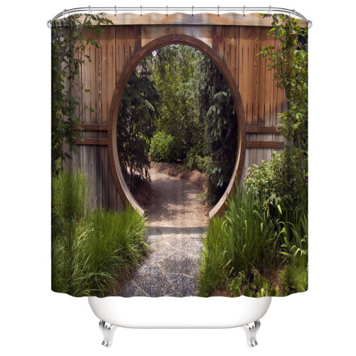Japanese Decor Collection Authentic Circle Rustic Doorway Gate Bathroom Shower Curtains