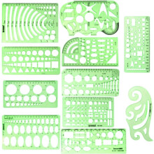 11 stuks geometrische tekensjabloon meetliniaal doorzichtige groene plastic liniaal met draagbare