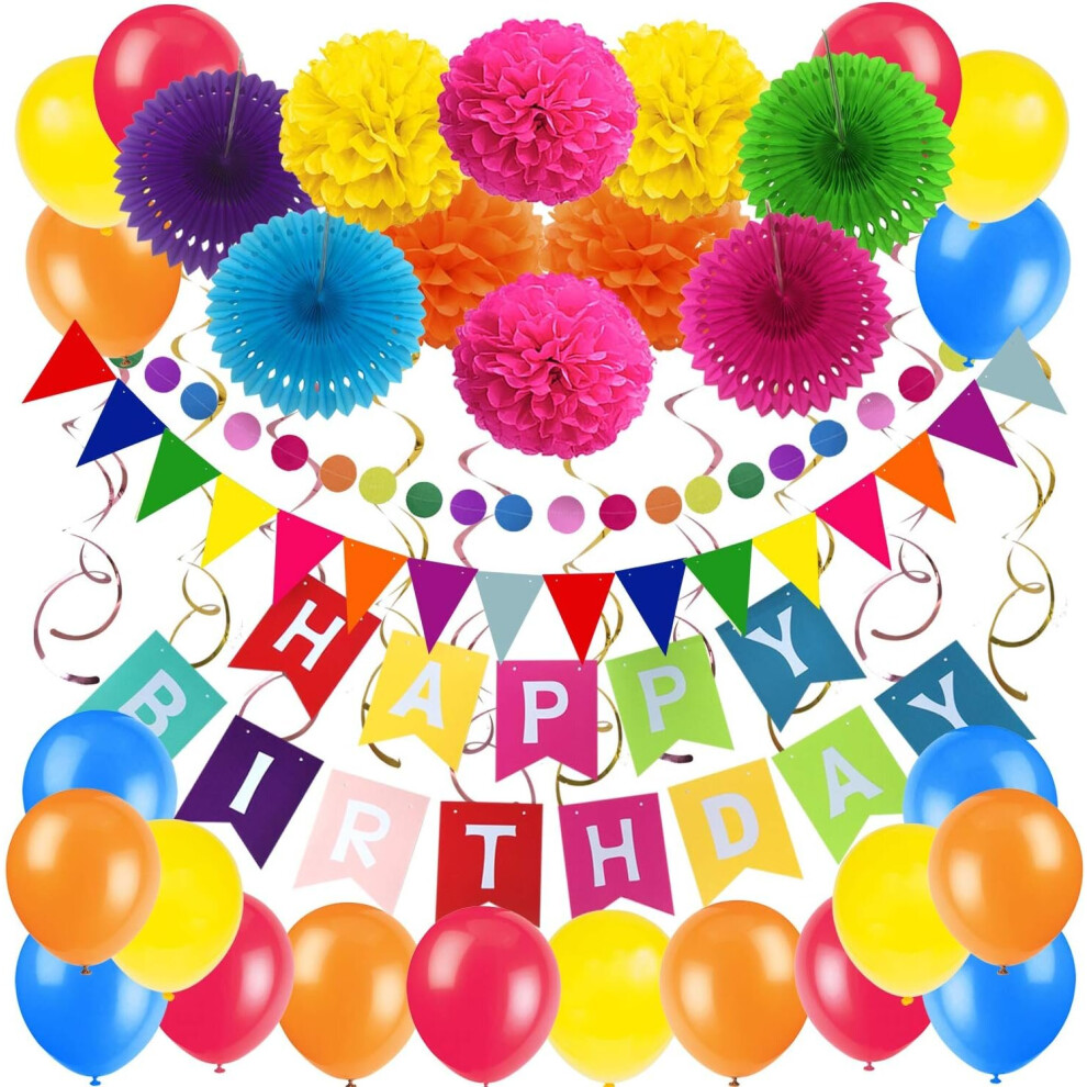 Verjaardagsdecoraties, verjaardagsbanners, feestdecoratie 35 stuks. Met verjaardagsbanner, pompons,