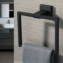 Handdoekring Wandgemonteerd Handdoekrek Modern Vierkant Design SUS304 Roestvrij Staal Mat Zwart