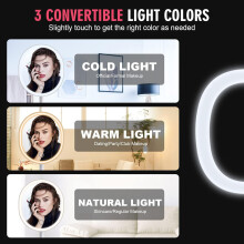 Specchio da trucco illuminato Hetang Yuese, 3 colori, 46 LED, specchio da tavolo con interruttore touch,