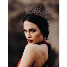 Corona da regina Hetang Yuese per donna, corona da sposa con strass, tiara nera, accessori per feste