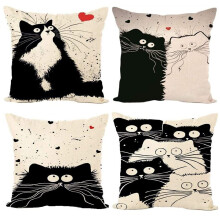 (2 pezzi) Set di federe per cuscini a forma di gatto, in cotone e lino, decorazione per la casa, 45x45