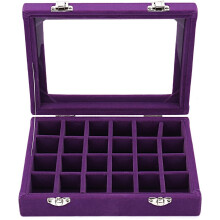 Hetang Yuese fluwelen glazen sieraden ring display organizer box case houder oorbellen opbergdoos (paars)
