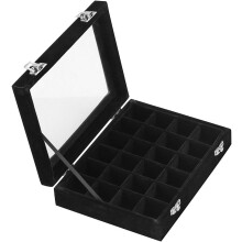 Hetang Yuese fluwelen glazen sieraden ring display organizer box case houder oorbellen opbergdoos (zwart)