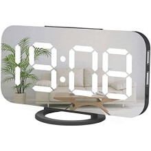Xingfeng Sveglia digitale con specchio e luce notturna fioca, 2 porte di ricarica USB, decorazione per