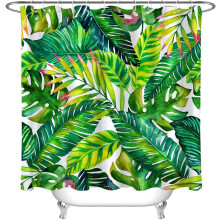 Tenda da doccia con foglie verdi tropicali, 180 cm di larghezza x 200 cm di altezza, tenda da bagno