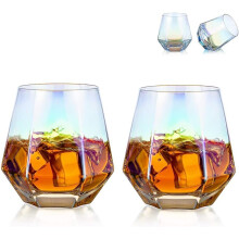 Hetang Yuese Diamond Whiskey Glasses 2 Pack Juice Glasses Tilted Scotch Whiskey Glasses 300ml Whiskey Glasses Modern