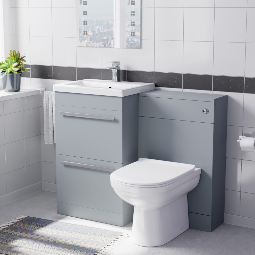 Nes Home Matte Grey 1100mm Basin Vanity Cabinet With WC Unit & Soft Close Toilet