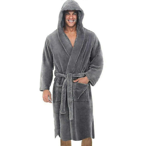 Camicia da notte con cappuccio da uomo, grigia, L