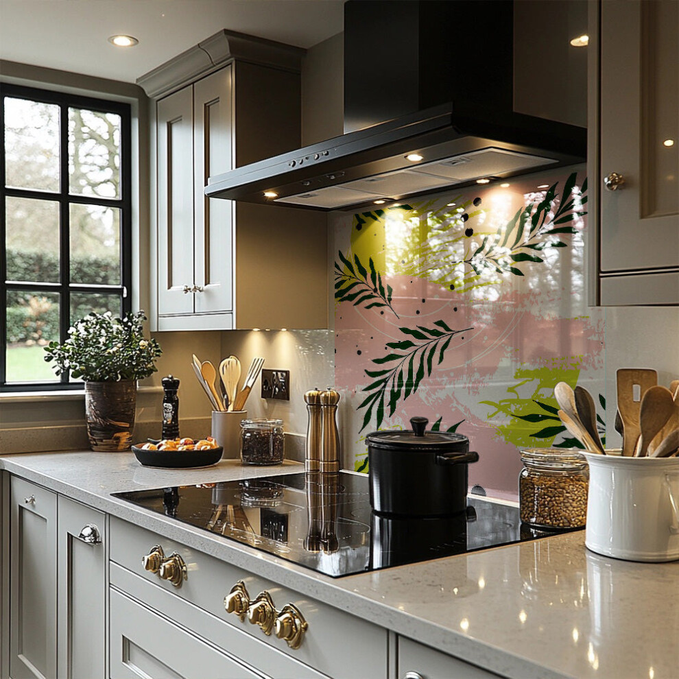 Benjamin Tate Design Green Leaves On Brush Strokes Splash Back