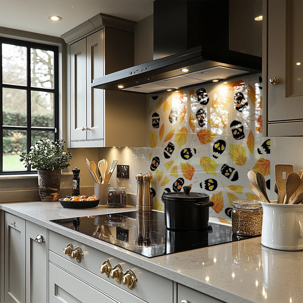 Benjamin Tate Design Autumn Leaves Halloween Skulls Splash Back