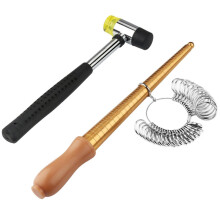 3-Piece Set Of Four Rulers  Ring Rod  Ring Ring  Ring Size Measuring Tool (Plastic Handle  Medu Electroplated Copper Rod+Us Size+Rubber Hammer)