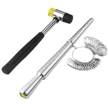 3-Piece Set Of Four Rulers  Ring Bar  Ring Ring  Ring Size Measuring Tool (Round Aluminum Mido Bar+0-13+Rubber Hammer)
