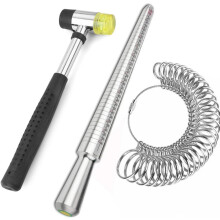 3-Piece Set Of Four Ruler Ring Rod Ring Ring Ring Ring Size Measuring Tool (HKUS Aluminum Ring Rod+0-13+Rubber Hammer)