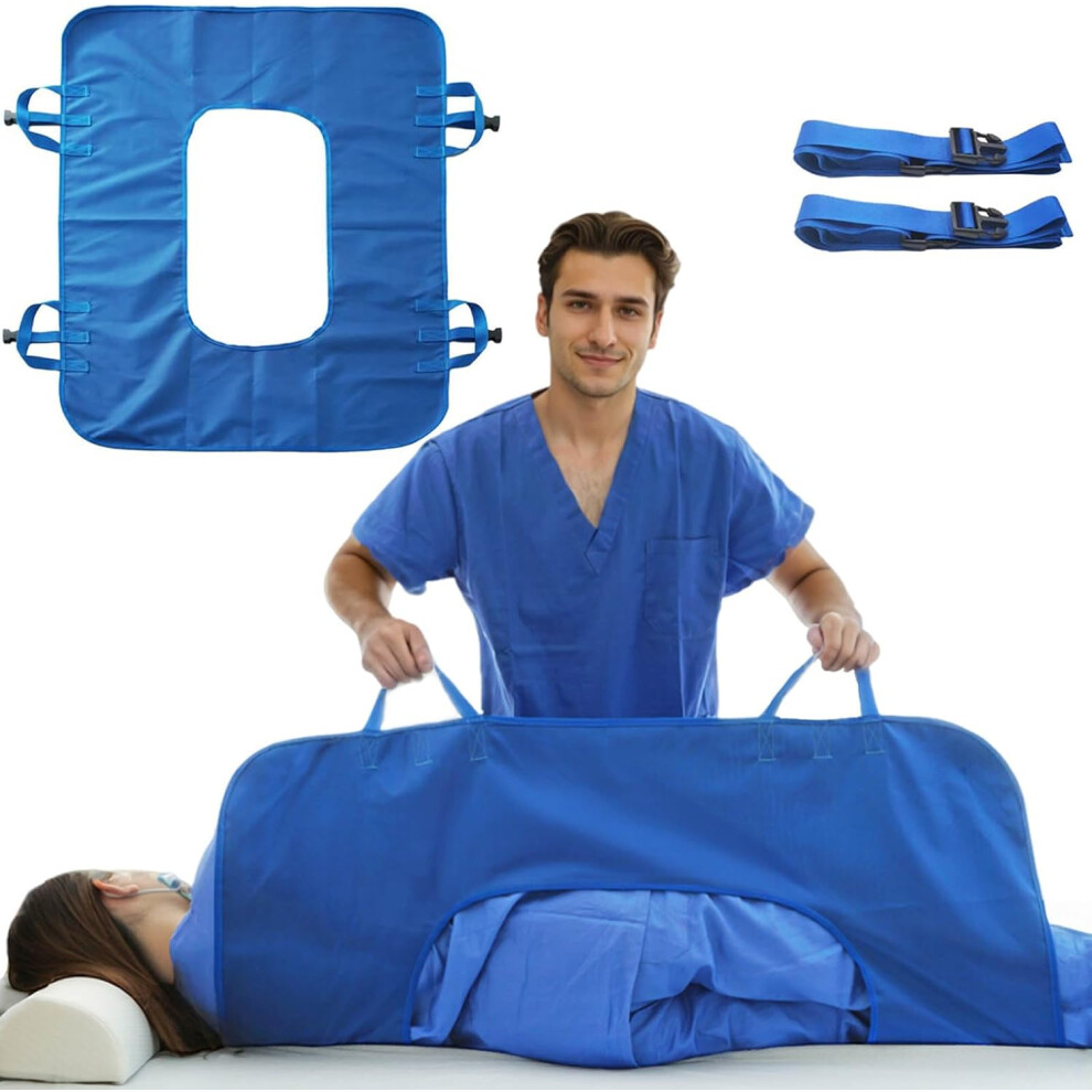 Irich Blue Positioning Bed Pad With Reinforced Handles, 43" X 32" Multipurpose Transfer Sheet For Turning, Lifting & Repositioning, Reusable Washable (Blue)